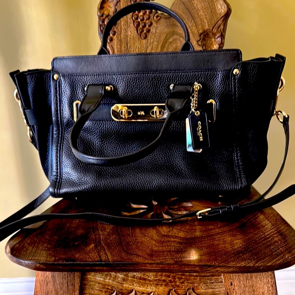 Coach Black Leather Tote Bag